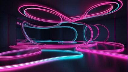 3d render Abstract neon background Flores centimes glowing.