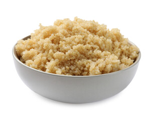 Tasty cooked quinoa in bowl isolated on white
