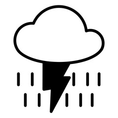 Rainy with storm solid glyph icon