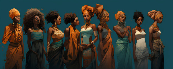 Array of African Queens in Traditional Attire. Black History Month concept