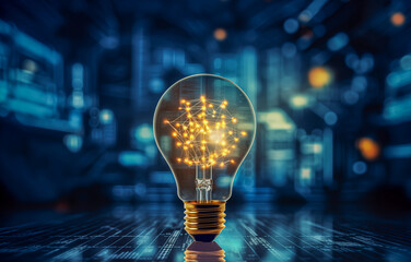 A lightbulb with glowing network connections inside, representing networking, innovation, and technology concepts.
