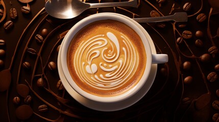 coffee latte art,  aerial shot, 16:9