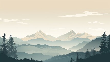 Peaceful Line Drawing of Majestic Mountains, Serene Outdoor Scene Sketch