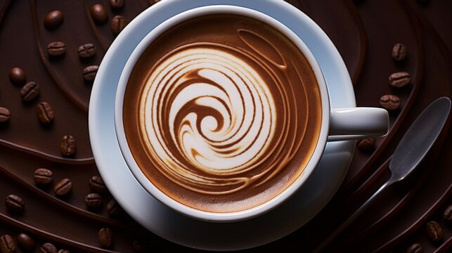 coffee latte art,  aerial shot, 16:9
