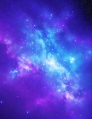 Naklejka na ściany i meble Cosmic background with a blue purple nebula and stars.