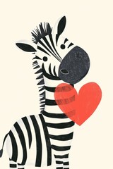 Lovely zebra with a heart symbol.