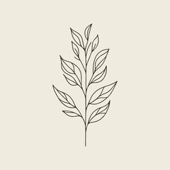 Vintage Minimalist Leaf Line Drawing Logo Design Art Illustration