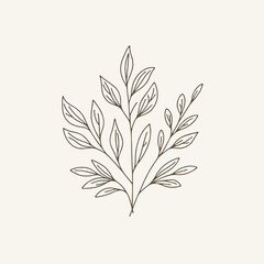Vintage Minimalist Leaf Line Drawing Logo Design Art Illustration