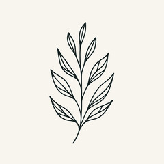 Vintage Minimalist Leaf Line Drawing Logo Design Art Illustration