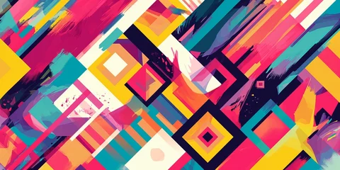 Gordijnen Bold and vibrant geometric patterns in contrasting colors © BackgroundWorld
