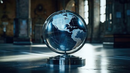 blue globe on a metal table