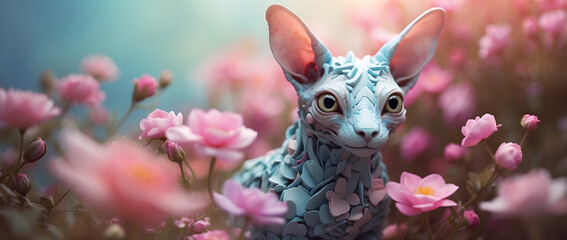 An alien cat enjoys the flowers.