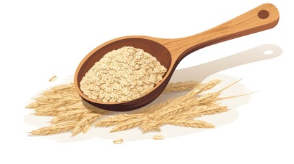 wholesome essence of oatmeal with an image featuring a wooden scoop filled with rolled oats, isolated on a clean white background.
