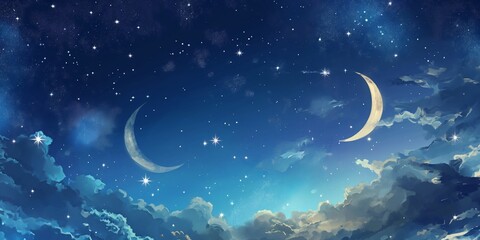 Naklejka na ściany i meble the night sky with twinkling stars and a crescent moon