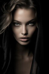 Fototapeta premium Portrait that reflects the harmony found in diversity, capturing the beauty of a super model face that defies conventional standards. Explore unconventional beauty. AI Generative.