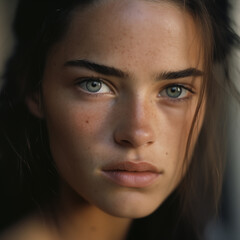 Portrait that reflects the harmony found in diversity, capturing the beauty of a super model face that defies conventional standards. Explore unconventional beauty. AI Generative.