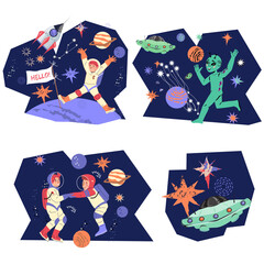 Children space adventures, vector illustration on a white background.