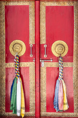 Doors to the monastery, Samstaling gompa, Himalayas, Nubra Valley, Ladakh