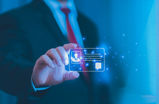 human hand holding digital identification card, technology and innovation concept. hand and digital identification card or digital ID.