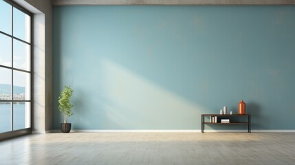 Clean and simple blue wall empty room background or backdrop for online presentations and virtual meetings - obrazy, fototapety, plakaty