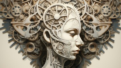 head with gears in it the style of psychological