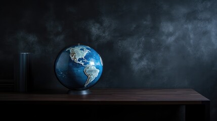 blue globe on a metal table