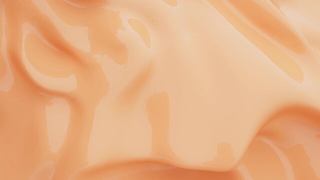 Abstract peach looping animation background. Smooth beige wavy plastic or latex. Acrylic liquid.