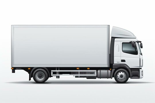 White truck with blank space on background. Side view. Vector image. Generative AI