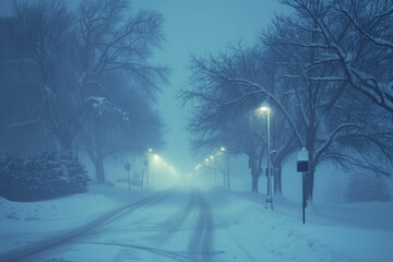 blizzard at night in the city