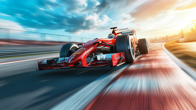 Formula 1 bolid on racing track, F1 grand prix race