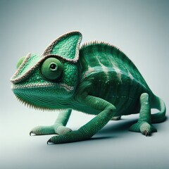 green chameleon on  white