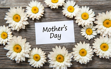 Obraz premium Mothers Day card and daisies shot from above.