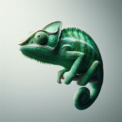 green chameleon on  white - obrazy, fototapety, plakaty