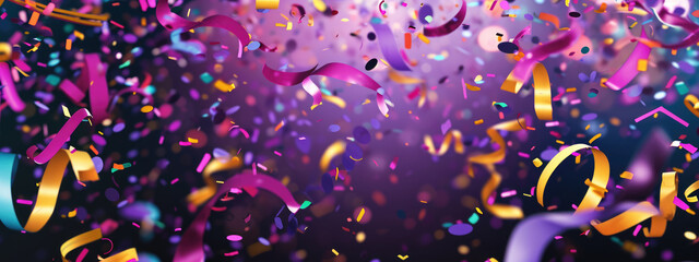 Festive explosion of colorful confetti in mid-air, with a blurred background enhancing the sense of movement and celebration.