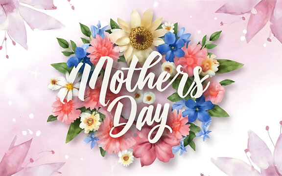Watercolor Mother's Day, illustration, 3d render, typography
