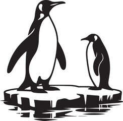 penguin on ice silhouette of vector illustration 