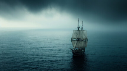 Fototapeta premium voilier solitaire en mer sous un ciel d'orage