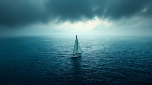 voilier solitaire en mer sous un ciel d'orage