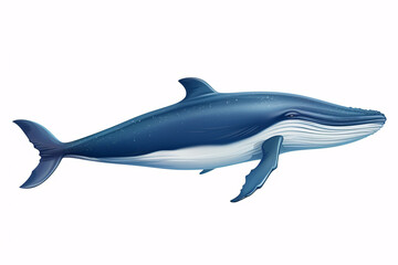 Gigantic blue whale against a blank white backdrop.
