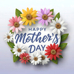 Fototapeta na wymiar White Modern Colorful Watercolor Flower Happy Mothers Day, 3d render, typography, illustration