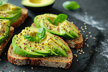 Healthy avocado toast with herbs - obrazy, fototapety, plakaty