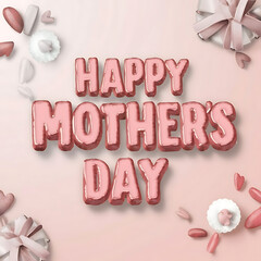 Gray Pink Watercolor Happy Mother's Day, 3d render, typography, illustration