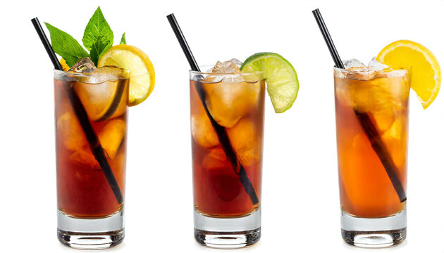 Long island icetea Cocktail isoliert auf weißen Hintergrund, Freisteller