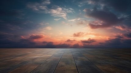 Dark floor background with clouds, lovely sunset and night sky in the distance.