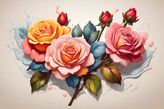 colorful isolated rose oil painting. generated by AI