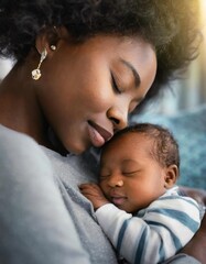 Authentic capture of an African American mother and her newborn baby