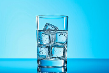 Refreshing chilled glass of water, on a blue background