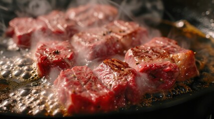 Fry cooking in oil steak red raw meat wallpaper background