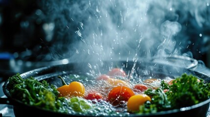 Fried cooking in boiling oil vegetable wallpaper background