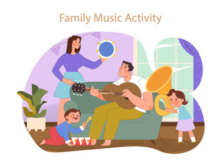 Family Music Activity concept. Harmonious home scene with a family engaging in joyful music-making together.